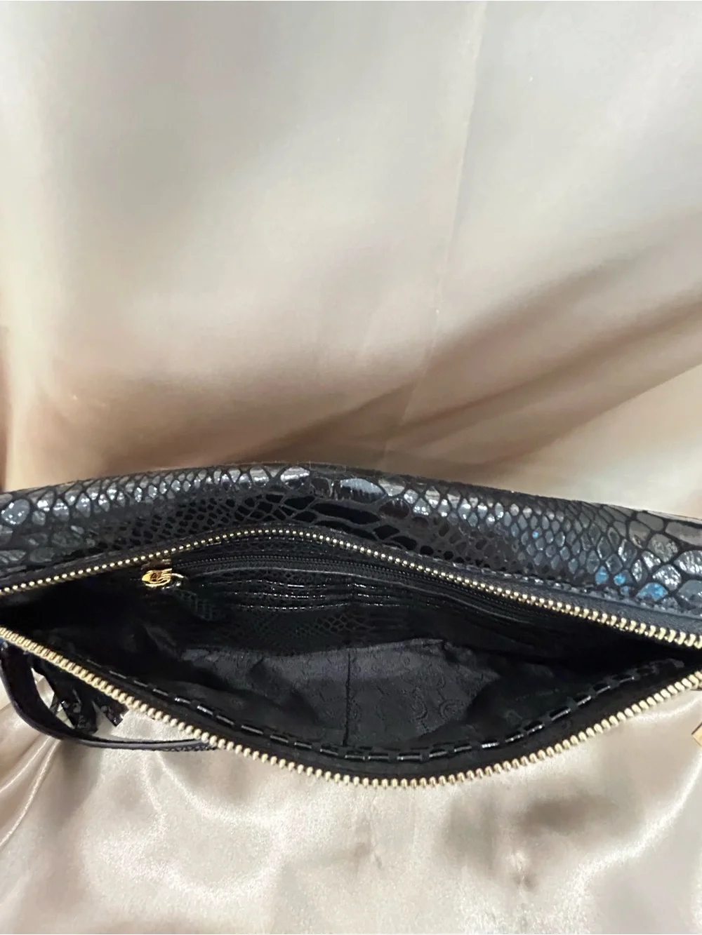 Michael Kors Black Snake-Embossed Tassel Crossbody